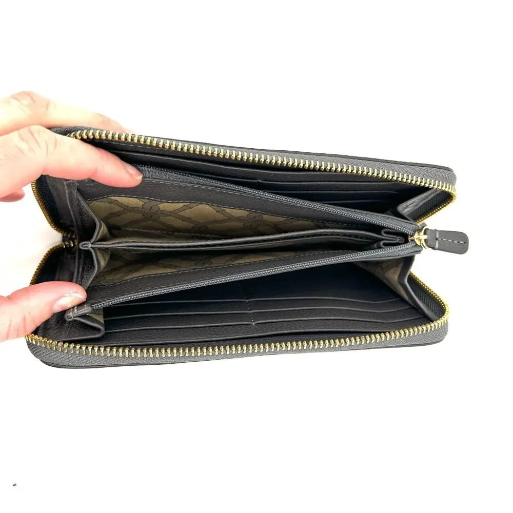 UGG Women's Rae Dark Gray Pebbled Leather Long Zip Around Wallet